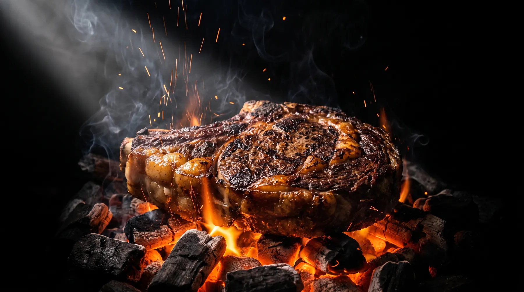 Steak auf glühender Holzkohle